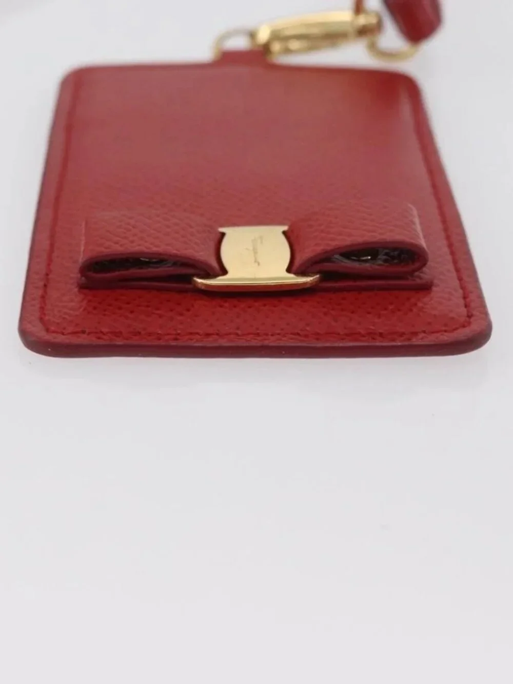 Salvatore Ferragamo Vala Neck Card Case Leather Red Gold Auth AMZ180A